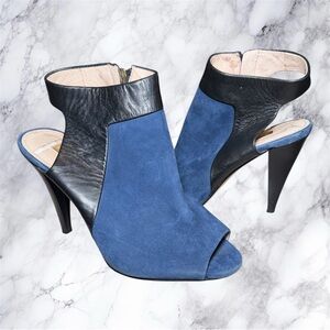 Louise et Cie Blue Suede & Black Leather Peep Toe Heel Booties Size 6